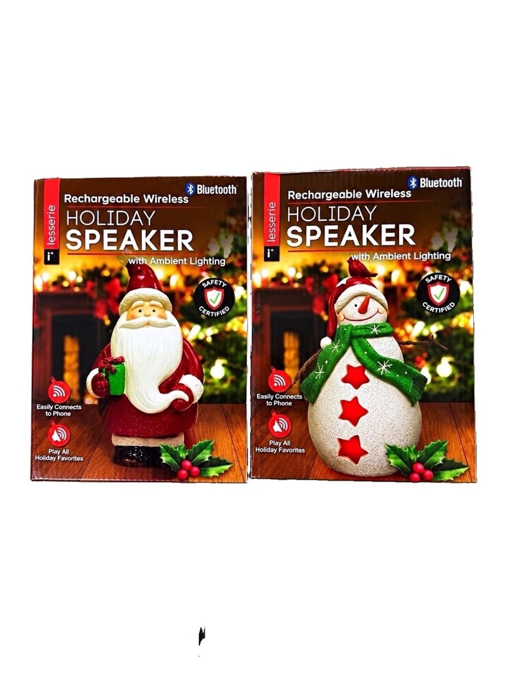 iEssentials Holiday Lighted Speaker Bluetooth Frosty the Snowman & Jolly Santa